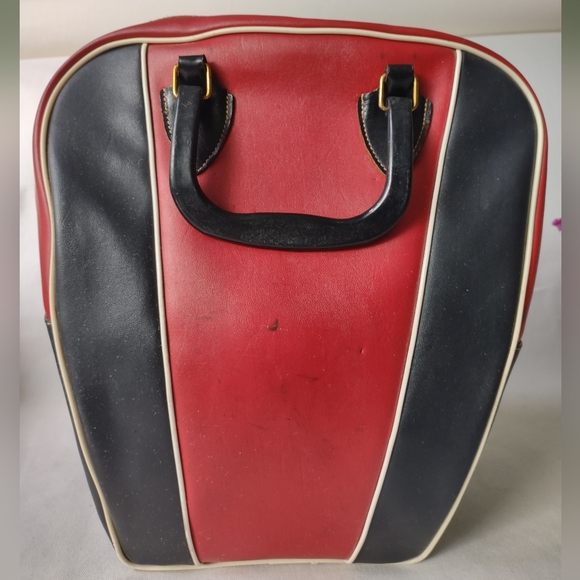 Vintage Clark "Naugahyde" Red Black Bowling Ball Bag Mid Century Chicago Retro - Picture 3 of 13